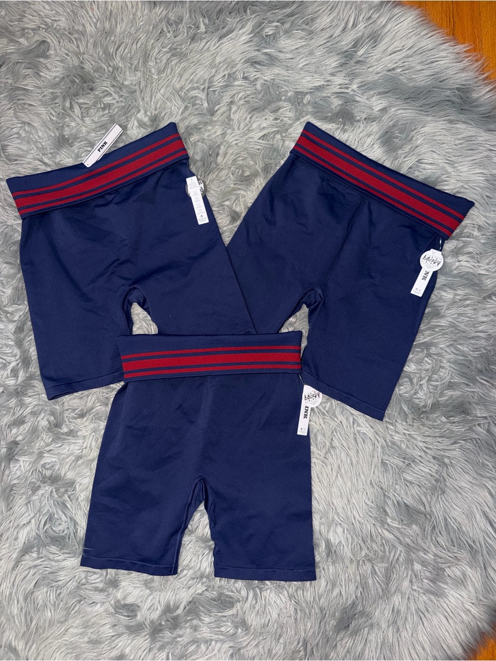 PINK Victoria's Secret Navy Bike Shorts with Red Stripe Waistband